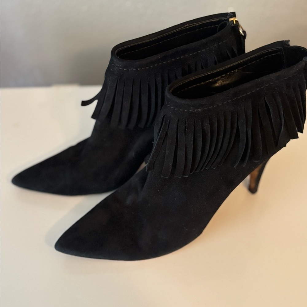 Kate Spade New York Black Fringe Ankle Boots Made Italy 8.5B